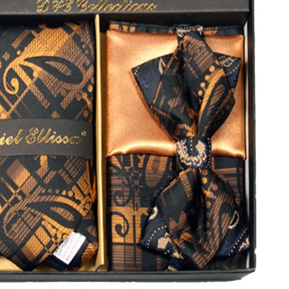 6 Piece Black Copper Necktie & Bow Tie Set